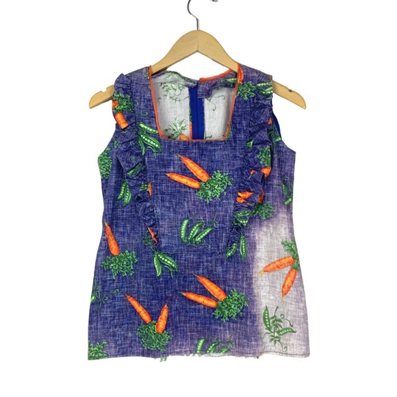 Handmade Peas + Carrots Cottage Core Denim print 2 pc Co Ord Top and Skirt Set - Picture 2 of 4